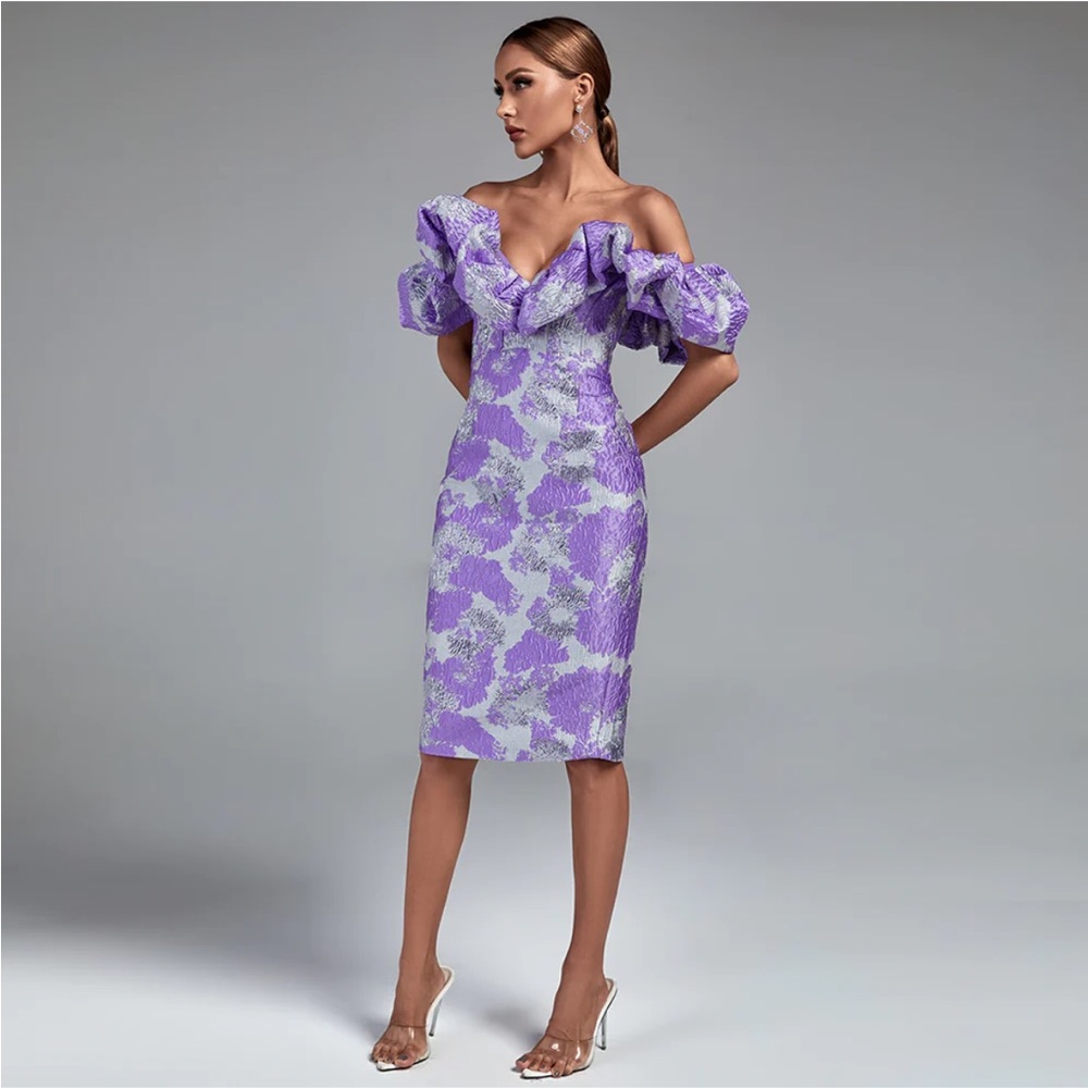 Lavender One-Shoulder Ruffle Cocktail Dress